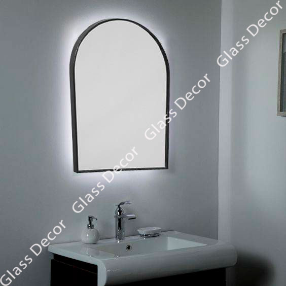 Арочное зеркало в черной раме с подсветкой Айрон Эдж