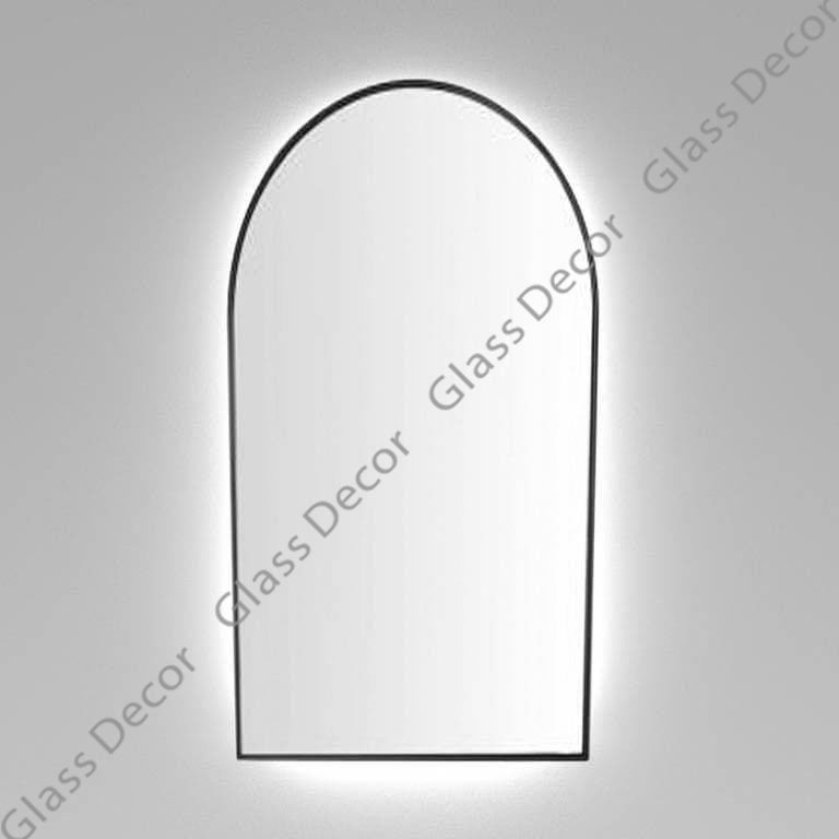 Арочное зеркало в черной раме с фронтальной подсветкой Айрон Эдж